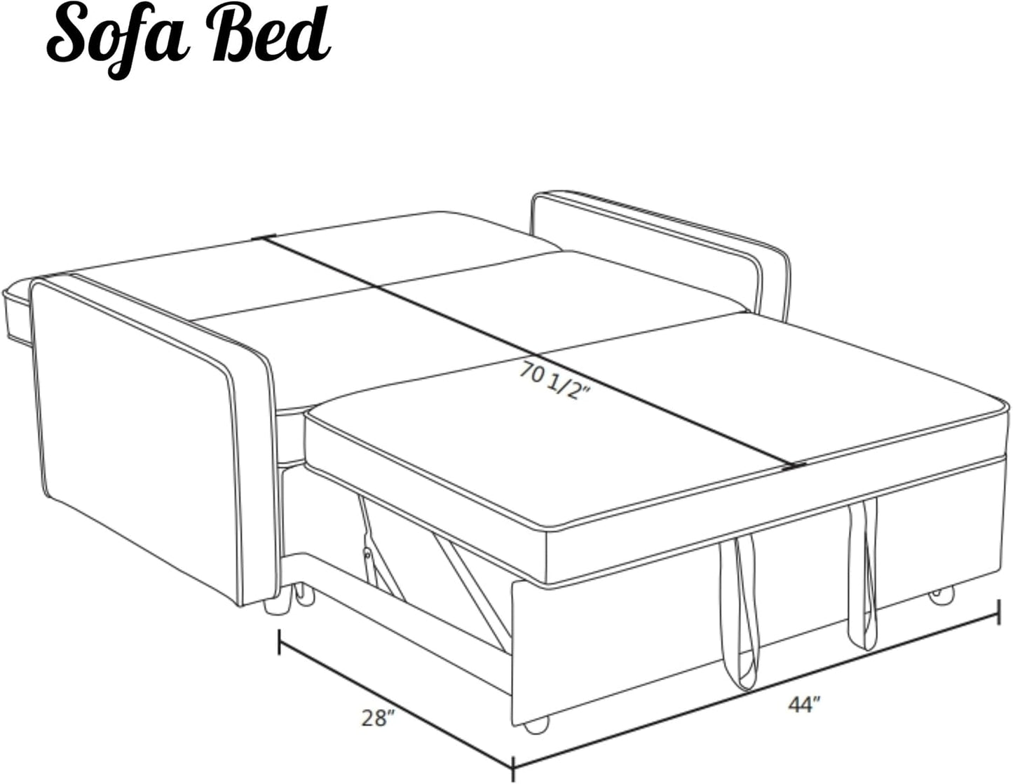 53 Inch Convertible Pull Out Sofa Bed, Sleeper Couch with Fluffy Fabric, Loveseat with Adjustable Backrest for Living Room, Bedroom, Apartment, Light Grey