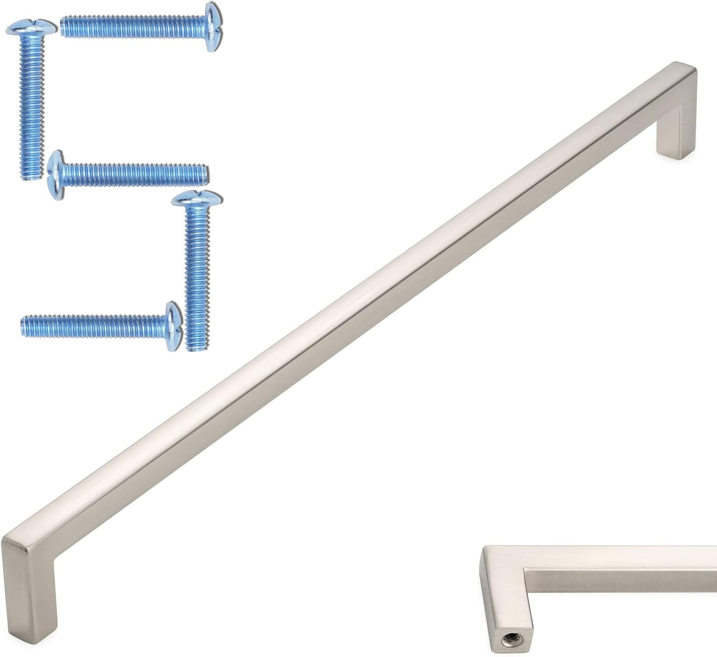 KOOFIZO Solid Square Bar Cabinet Handle - Brushed Nickel Furniture Pull, 10 Inch/256mm Screwhole Distance, Pack of 5 for Kitchen Cupboard Door, Bedroom Dresser Drawer, Bathroom Wardrobe Hardware