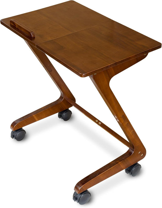 TV Tray Table with Casters, Solid Rubberwood End Tables, Sofa Side Table Couch Table Laptop Desk Removable Snack Tray for Coffee Bed Sofa Eating Writing Reading Living Room Bedroom, Dark Walnut