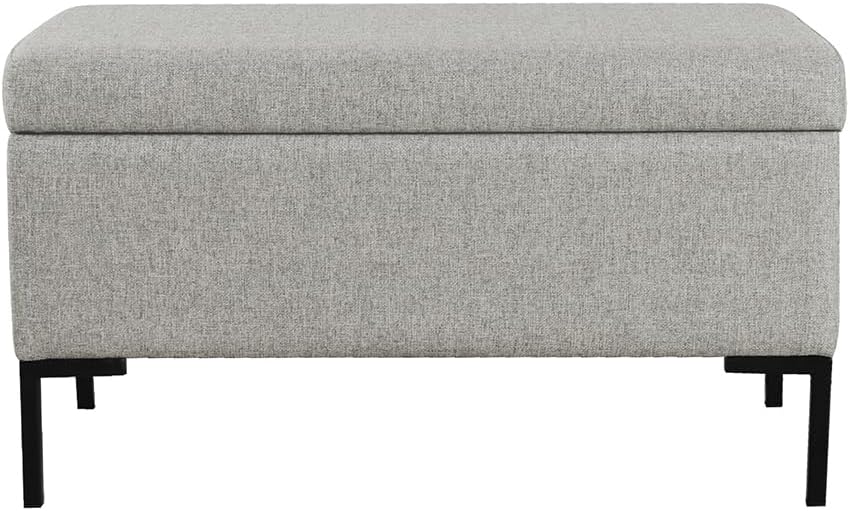HomePop Upholstered Storage Bench with Metal Leg|Homepop Home Décor|Bench with Storage for Living Room & Entryway - Gray Woven