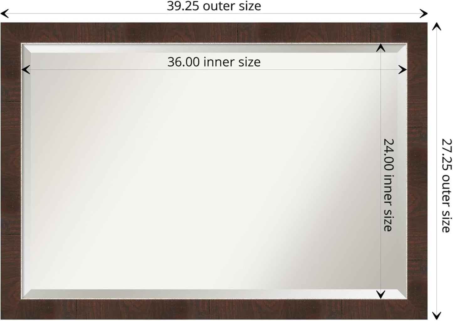 Amanti Art Brown Bathroom Mirror for Over Sink, 27x39 Wildwood Brown Narrow Rectangle Vanity Mirror, Large Rustic Farmhouse Frame, Hangs Horizonally and Vertically, Bathroom Wall Decor, Beveled Edge