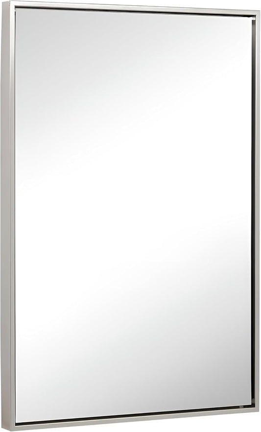 Hamilton Hills 24x36 inch Polished Silver Metal Framed Wall Mounted Mirror - Large Rectangular Wall Mirrors for Bathroom - 1/2 inch Floating Frame Vanity Nickel Glass - Hangs Horizontal or Vertical