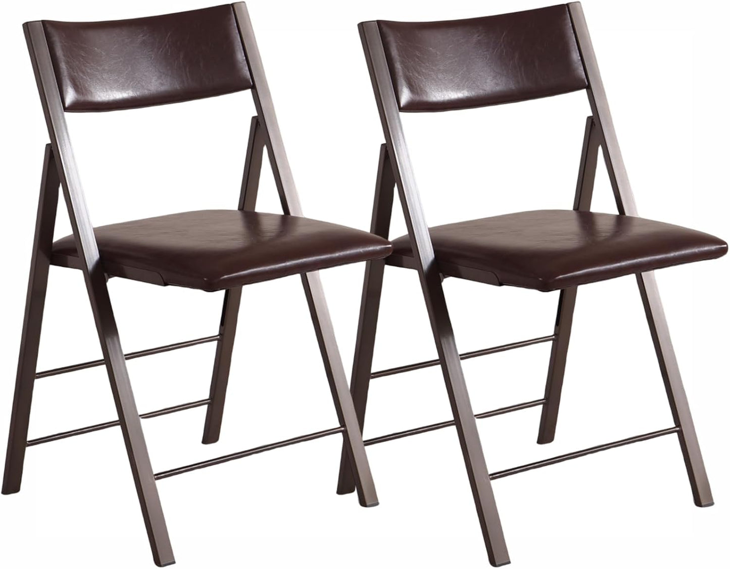 Folding Chairs with Cushion 2 Pack - Heavy Duty Steel Frame Foldable Dining Chairs, Waterproof Leather Indoor Outdoor Comfortable Folding Chairs for Home, Conference Rooms, Weddings, Events (Brown)