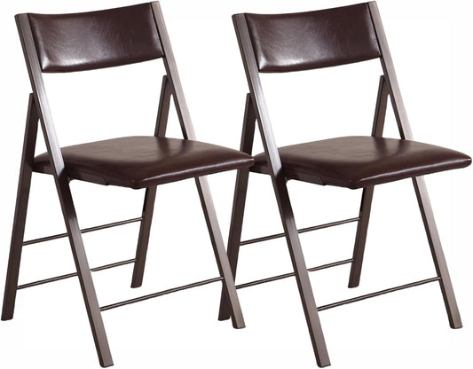 Folding Chairs with Cushion 2 Pack - Heavy Duty Steel Frame Foldable Dining Chairs, Waterproof Leather Indoor Outdoor Comfortable Folding Chairs for Home, Conference Rooms, Weddings, Events (Brown)