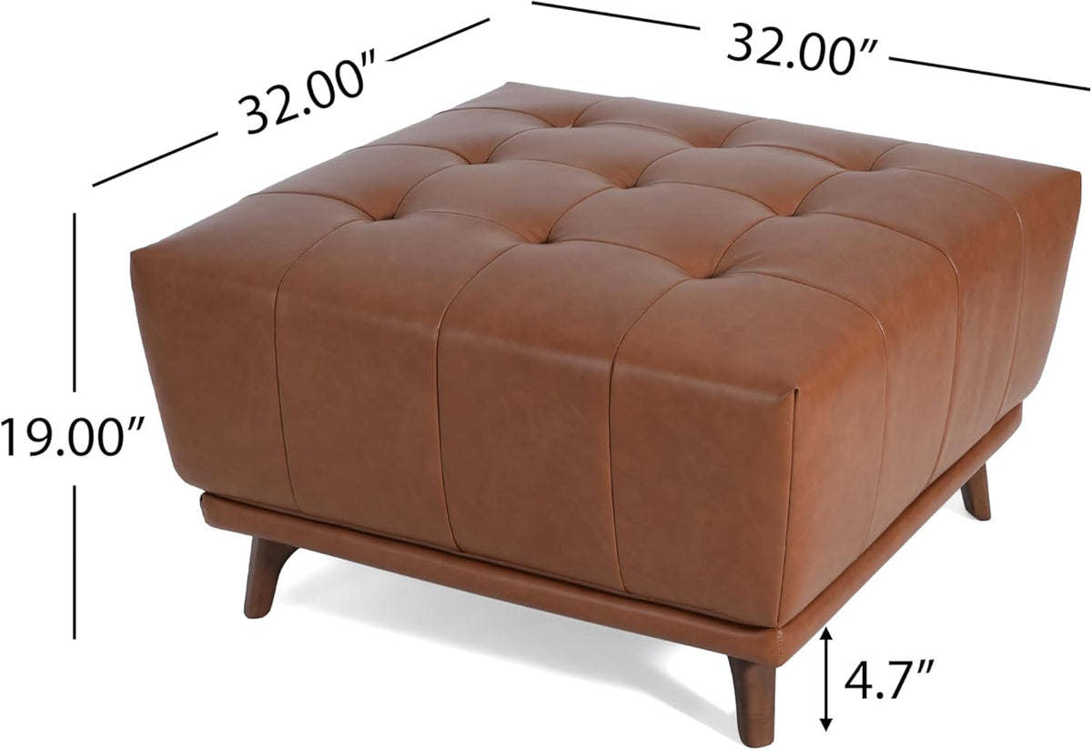Christopher Knight Home Kinsley Square Ottoman Footstool, Ottoman Chair with Large Seat, Faux Leather Upholstery Coffee Table, Modern Side Table for Living Room Bedroom Home Decor, Brown