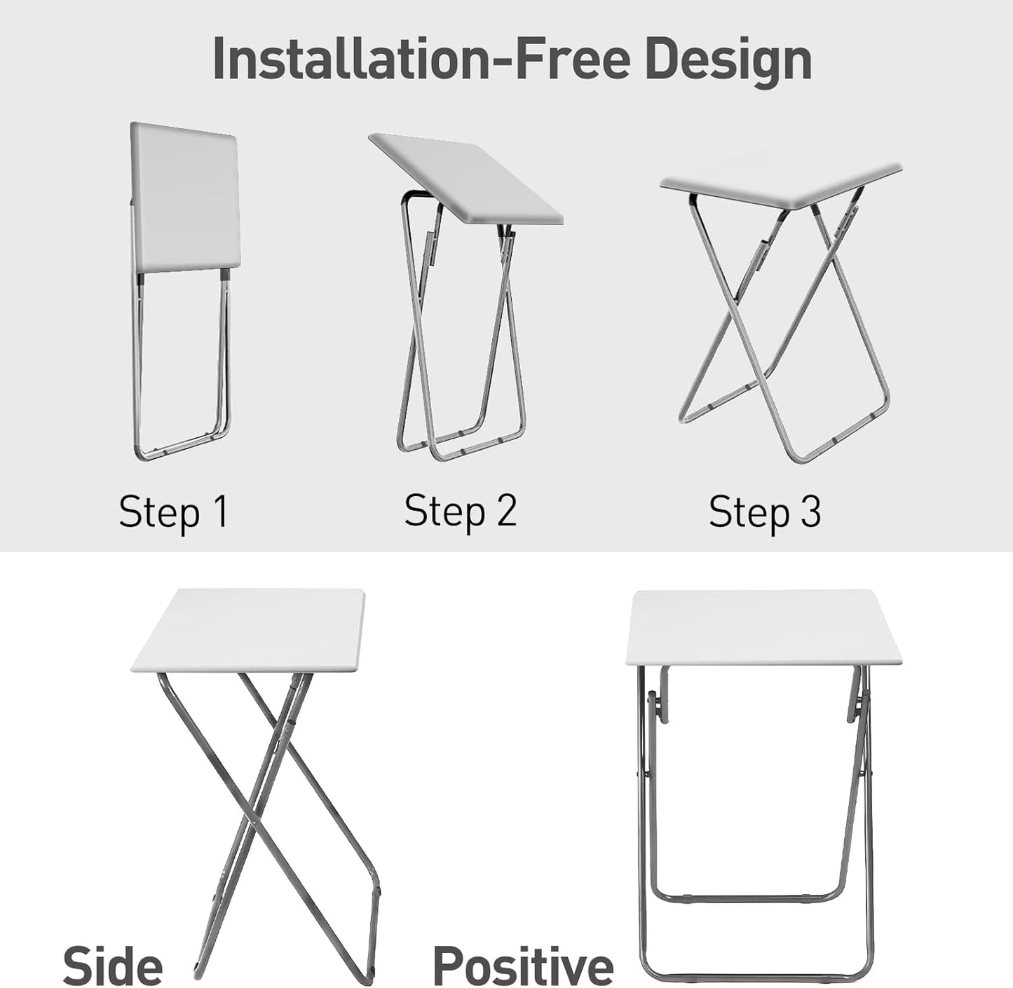 Garden 4 you Portable Folding TV Tray Table TV Dinner Tray with Sturdy MDF,No Assembly Required, 25In(White,1PC)