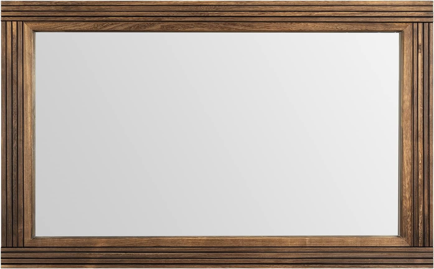 YOSHOOT Hand-Made Wooden Spliced Wall Mirror for Bathroom, Rustic Farmhouse Vanity Mirror, Décor Wall Art, Solid Wood Frame, Vertical or Horizontal Hanging, 53" x 28", Brown