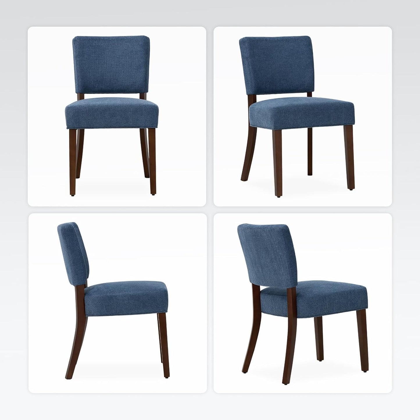 COLAMY Mid Century Modern Dining Chairs Set of 2, Upholstered Kitchen Chairs with Back, Farmhouse Fabric Side Dining Room Chairs with Wood Legs for Dining Room Kitchen Restaurant, Blue