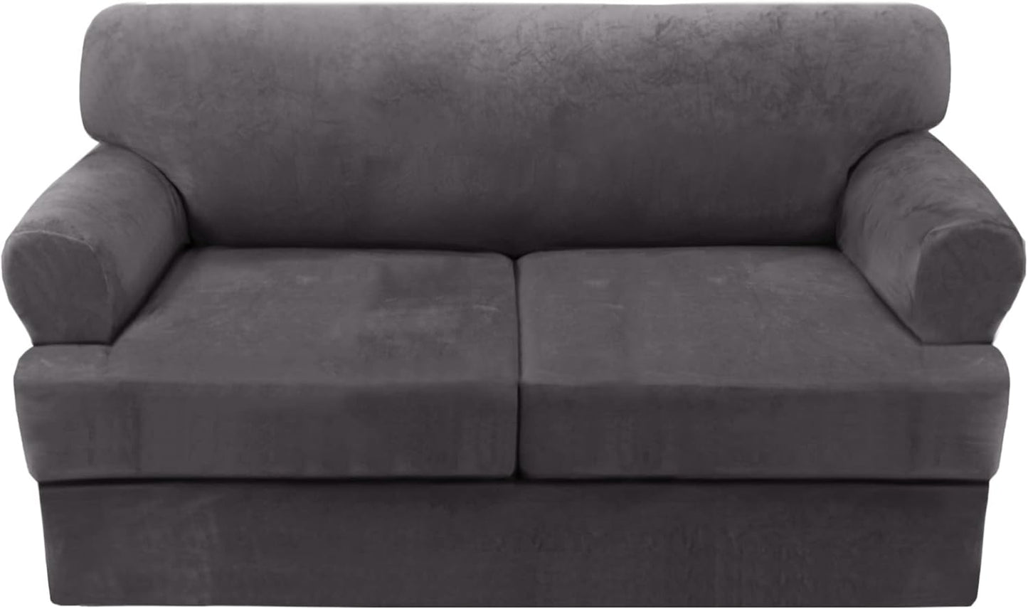 H.VERSAILTEX Sofa Cover 3 Piece T Cushion Loveseat Slipcovers Thick Velvet Couch Cover Stretch T Cushion Sofa Covers for 2 Cushion Couch with 2 Individual T Cushion Covers Washable, Grey