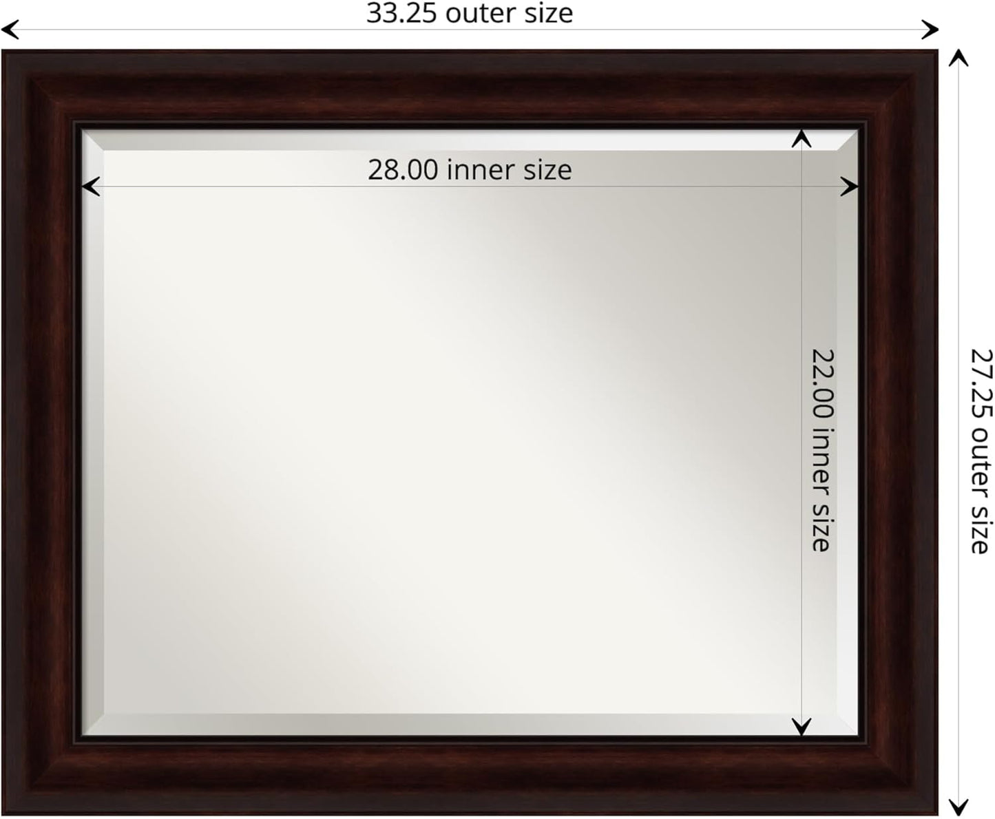 Amanti Art Brown Bathroom Mirror for Over Sink, 27x33 Coffee Bean Brown Rectangle Vanity Mirror, Large Casual Frame, Hangs Horizonally and Vertically, Bathroom Wall Decor, Beveled Edge from WI, USA