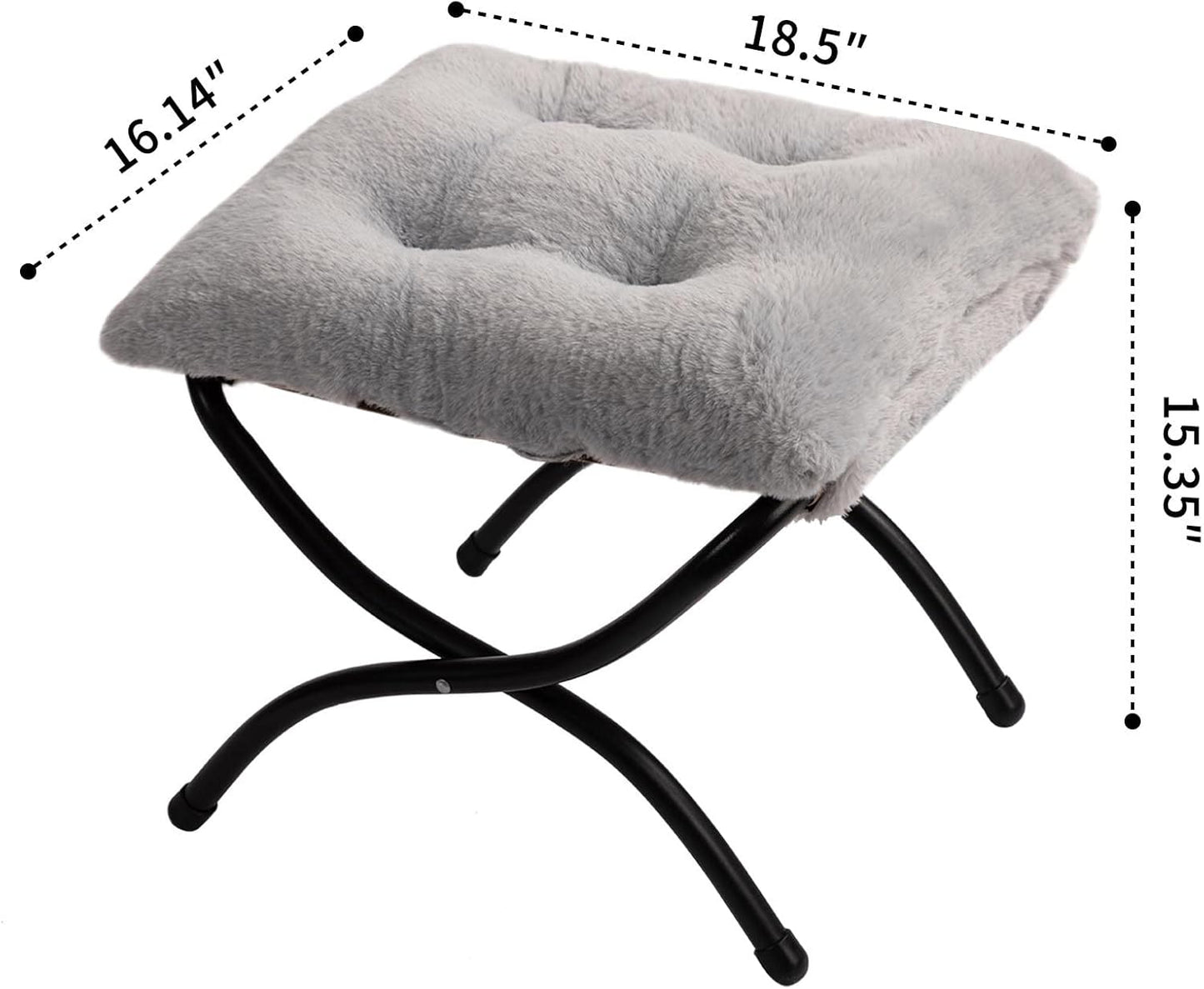 HollyHOME 15"(H) Folding Footrest Stool, Upholstered Small Foldable Ottoman, Accent Padded Sofa Foot Stool for Lazy Chair, Metal Frame Portable Foot Rest Ottoman for Home, Living Room, Bedroom, Grey
