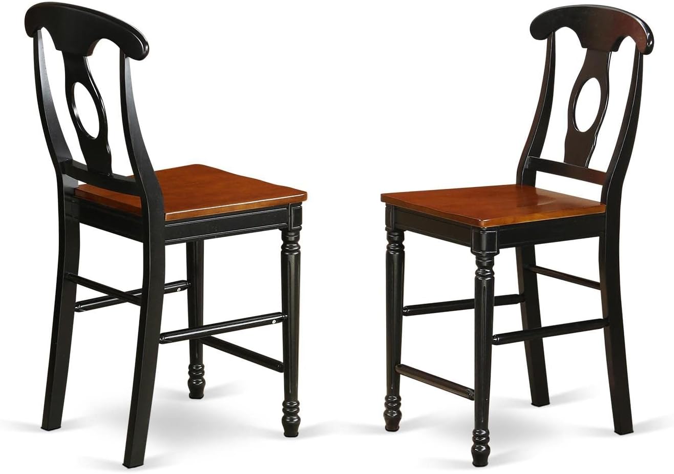 East West Furniture JAKE3-BLK-W 3 Piece Counter Height Dining Table Set Contains a Round Kitchen Table with Pedestal and 2 Dining Room Chairs, 36x36 Inch, Black & Cherry