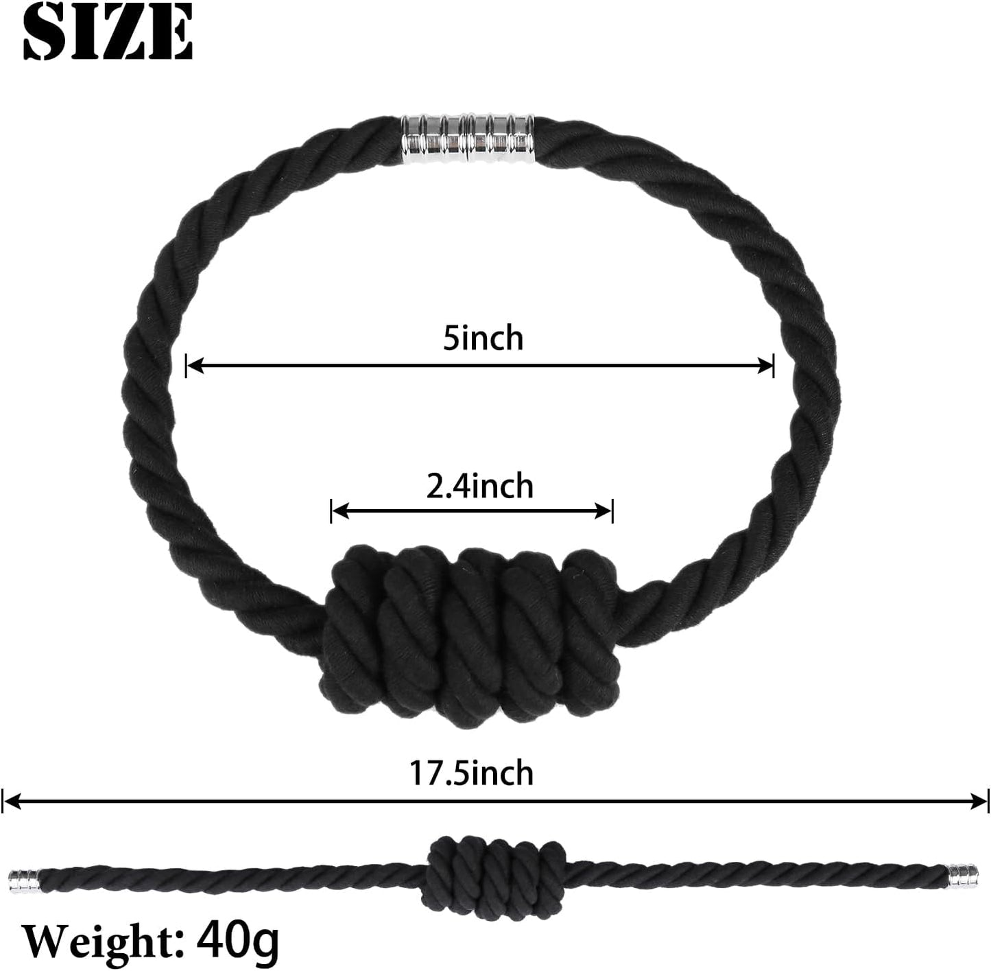 BEL AVENIR Magnetic Cotton Curtain Tiebacks, Decorative Drapery Holdbacks Modern Woven Tie-Backs with Exquisite Knot (Black Cotton, 2 Pack)