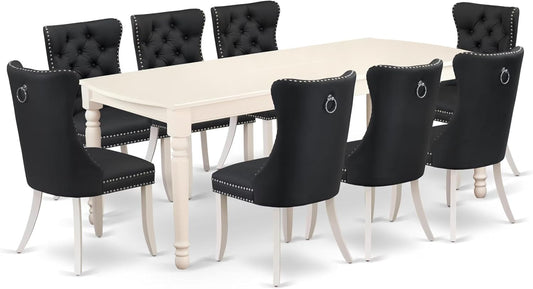 East West Furniture DODA9-LWH-12 9 Piece Dinette Set Contains a Rectangle Dining Table with Butterfly Leaf and 8 Polyester Fabric Upholstered Chairs, Linen White
