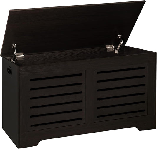 DINZI LVJ Storage Chest, 39.4”Wooden Toy Box with 2 Safety Hinges, Retro Entryway Shoe Storage Bench with Flip-Top, Sturdy Large Storage Trunk for Living Room, Bedroom, Easy Assembly, Espresso