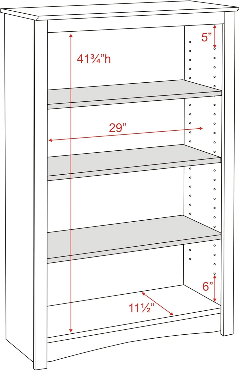 Prepac Sonoma 4-Tier Bookcase 48"H with 3 Adjustable Shelves, White Storage Cabinet, Modern Display Cabinet, Bookshelf with Storage Shelves for Home Office, Living Room, Bedroom Organizer
