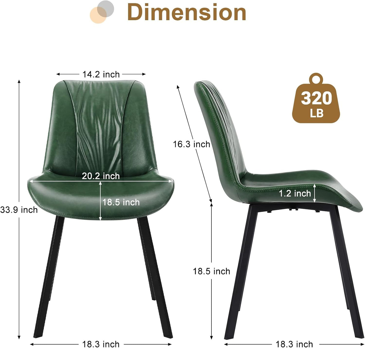 Upholstered Dining Chairs Set of 2, Modern Kitchen & Dining Room Chairs, Faux Leather, Sturdy Metal Legs, for Living Room, Cafe & Restaurant- Green