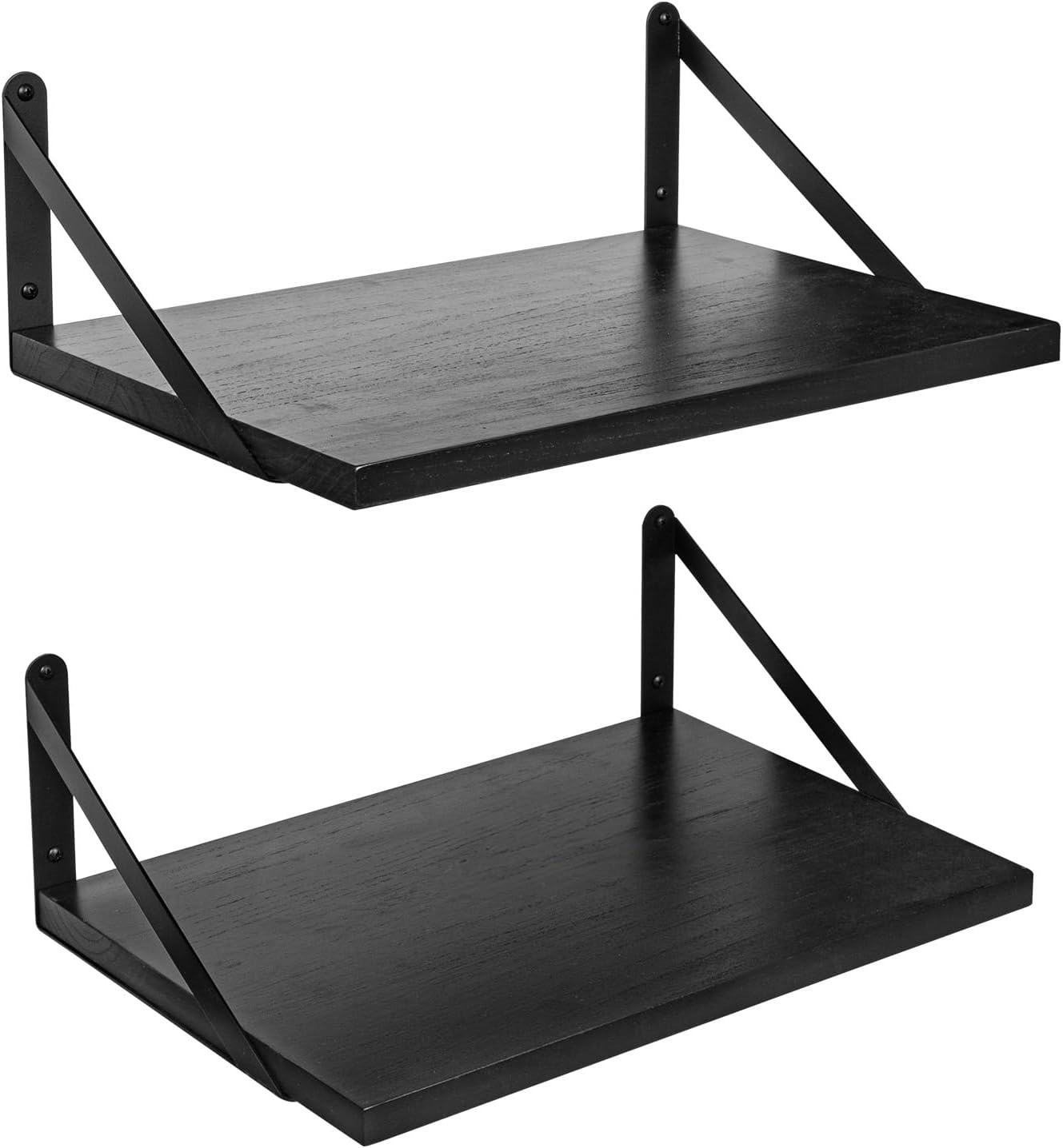 SAUMONIERES Floating Shelves Wall Bookshelf for Bedroom Bathroom Living Room Wood Wall Mounted Wide Deep Storage, Black Painted Wall Shelves Set of 2