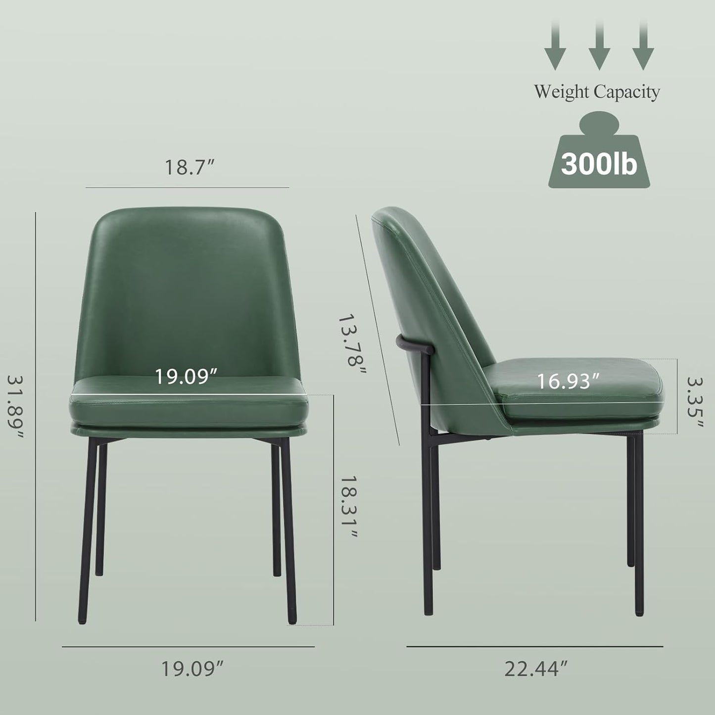 COLAMY Modern Dining Chairs Set of 4, Faux Leather Upholstered Dining Room Chairs Kitchen Chairs Dinner Chair with Curved Back and Metal Legs, Green