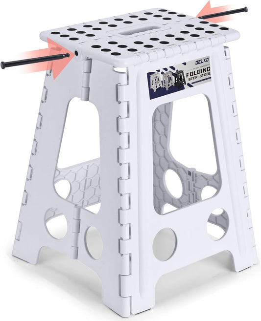 Delxo Folding Step Stool 17.5 Inch White Step Stools Foldable,Portable Collapsible Step Stool with Handle, Folding Stool for Kitchen Bathroom,Bedroom,Garden