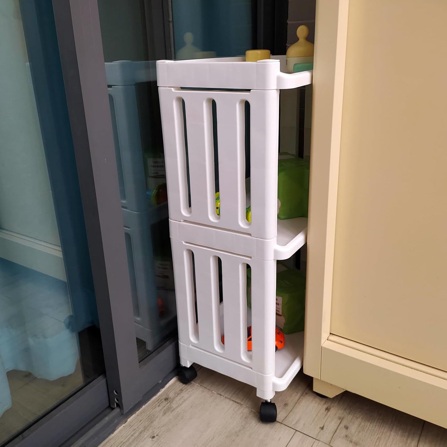 3 Tier Rolling Storage Cart for Bathroom Toilet Side Storage Shelf with Wheels Movable Organization Rack Organizer Shelving Unit Bathroom Cart Office Cart (Normal Size)