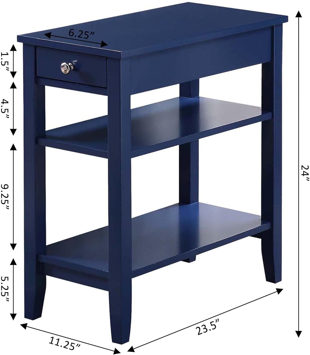 Convenience Concepts American Heritage Chairside End Table with Drawer 23.5" - Classic Living Room Table with Storage Shelf, Bedroom Nightstand, Cobalt Blue