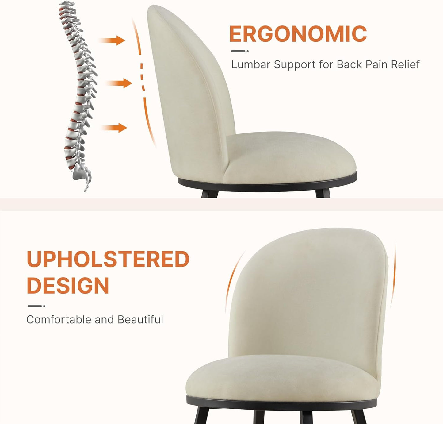 Dining Chairs Set of 6, Fabric Upholstered Dining Room Chairs with Ergonomic Backrest & Metal Legs, Modern Kitchen Side Chairs for Home, Restaurant, and Café, Sand, 2 Boxs