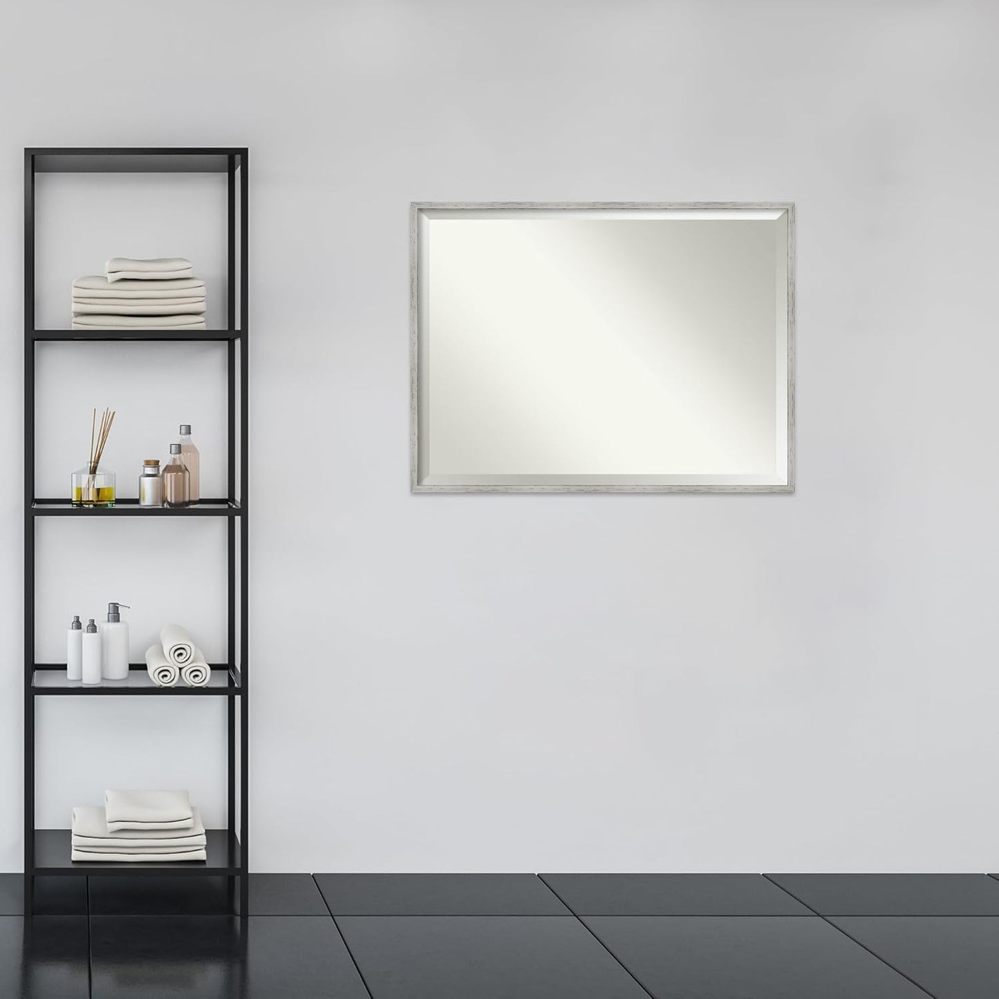 Amanti Art White Bathroom Mirror for Over Sink, 31x41 Shiplap White Narrow Rectangle Vanity Mirror, X-Large Cottage Wood Frame, Hangs Horizonally and Vertically, Bathroom Wall Decor, Beveled Edge