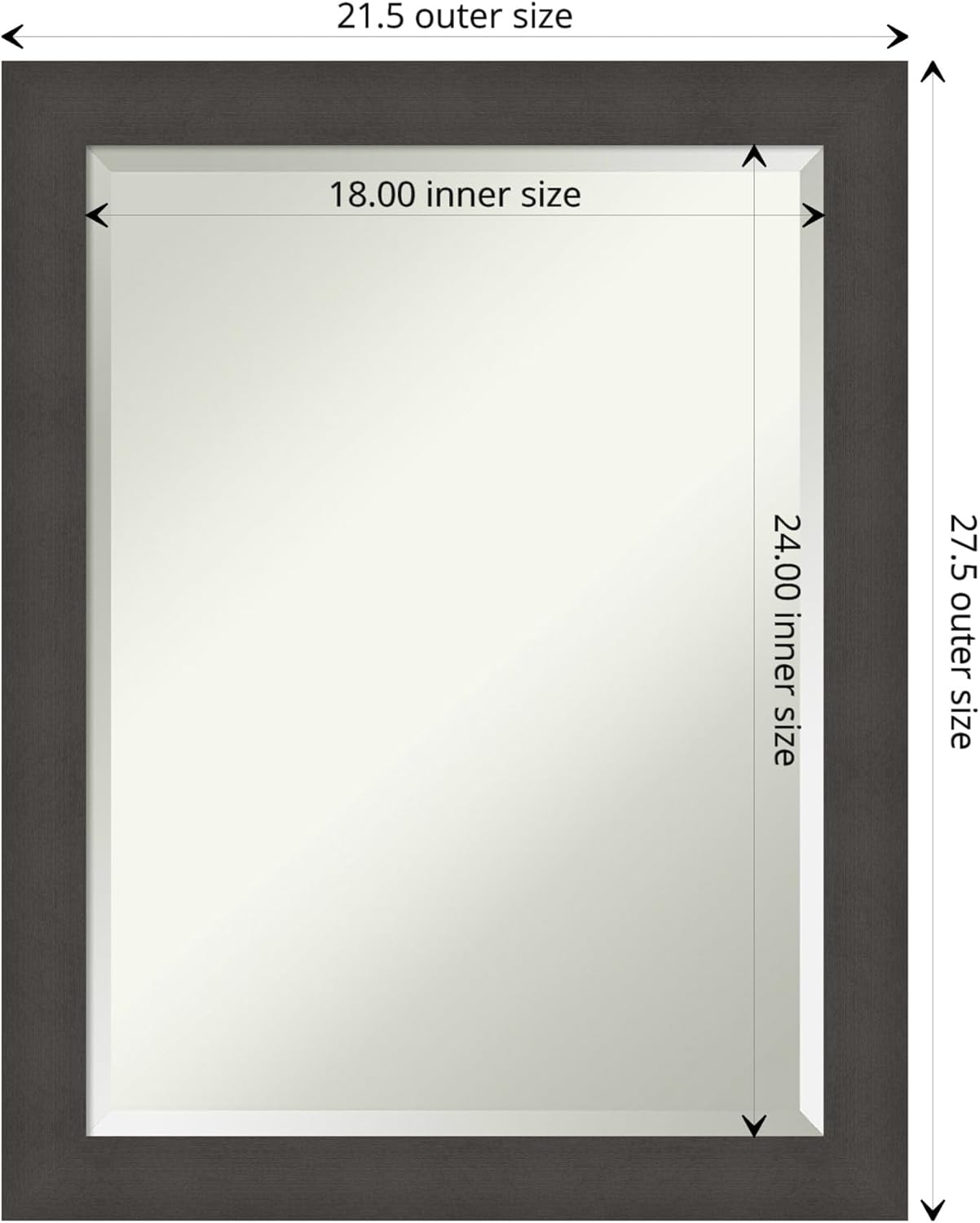 Amanti Art Silver Bathroom Mirror for Over Sink, 28x22 Blaine Light Pewter Narrow Rectangle Vanity Mirror, Medium Modern Contemporary Frame, Hangs Horizonally and Vertically, Bathroom Wall Decor