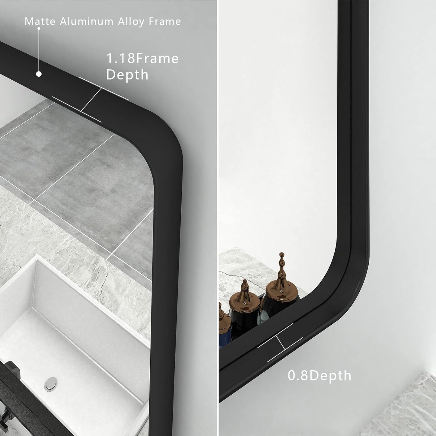 48x40 Inch Black Metal Framed Bathroom Mirror for Wall, Large Rounded Rectangle Mirror, Matte Black Bathroom Vanity Mirror, Anti-Rust, Shatterproof, Hangs Horizontally or Vertically