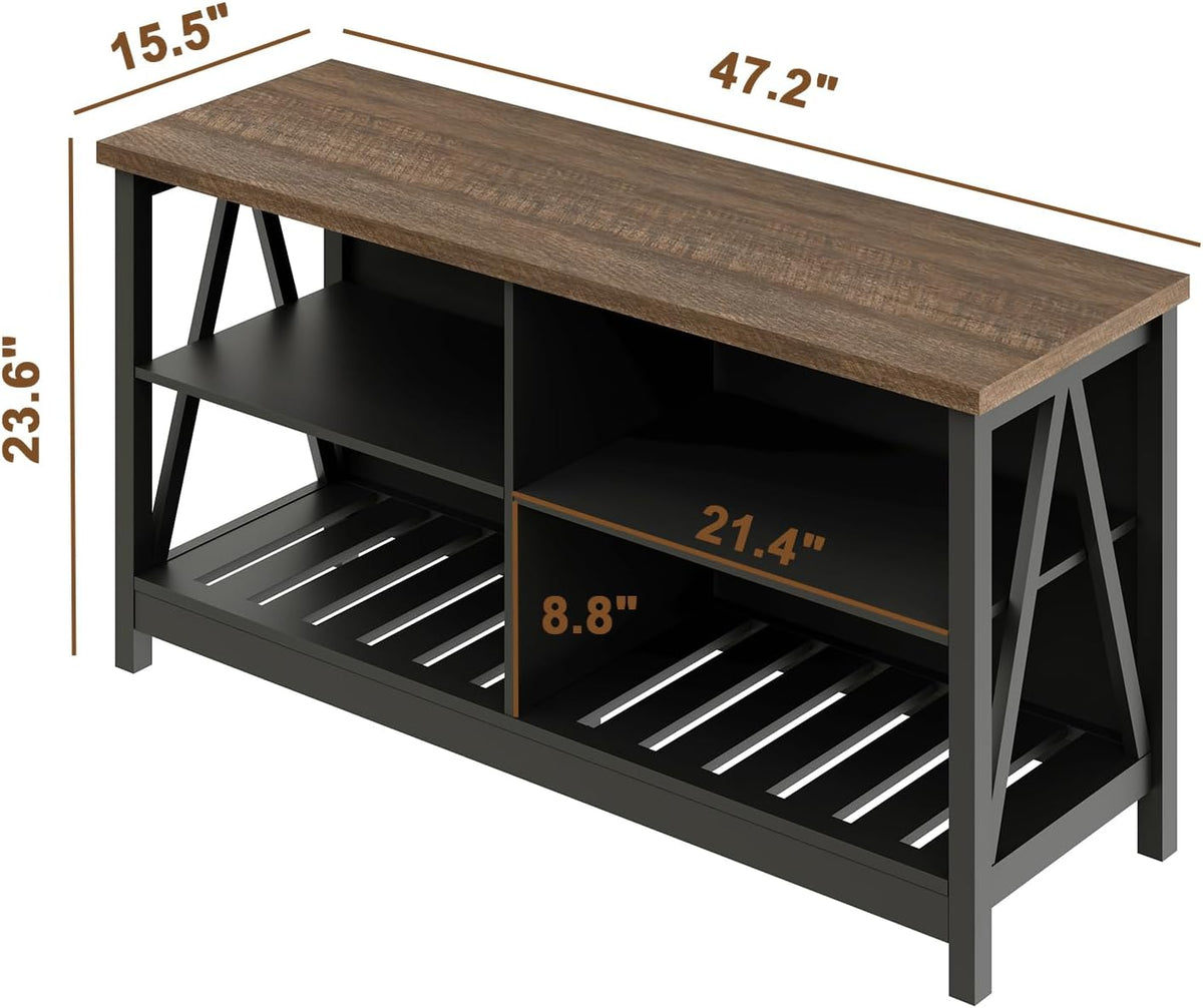 ChooChoo Farmhouse TV Stand for TVs up to 55 Inch, Modern Entertainment Center with 4 Open Shelves & Built-in Cable Holes, Media TV Console for Living Room, Bedroom, Black