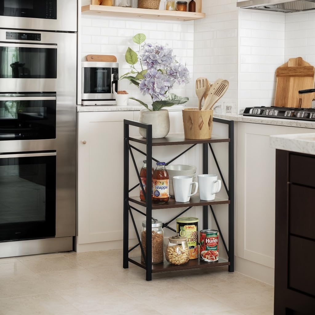 3 Tiers Bookshelf, Home Office Bookcase Shelf Storage Organizer for Bedroom, Living Room and Home Office, Walnut Brown(Small)