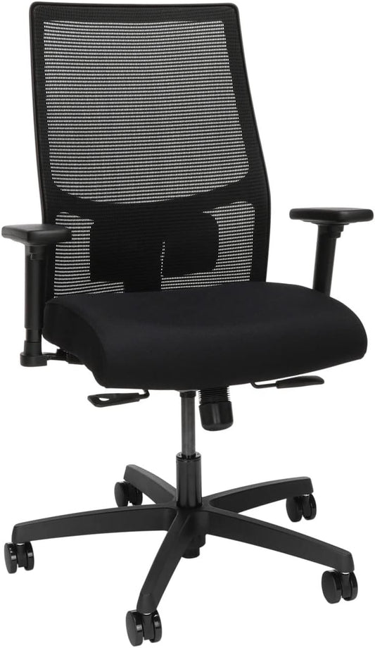 HON Ignition 2.0 Mid Back Task Chair, Standard Synchro-Tilt Control, Office Chair with Lumbar Support, Height and Width Adjustable Arms, Black Frame, Black