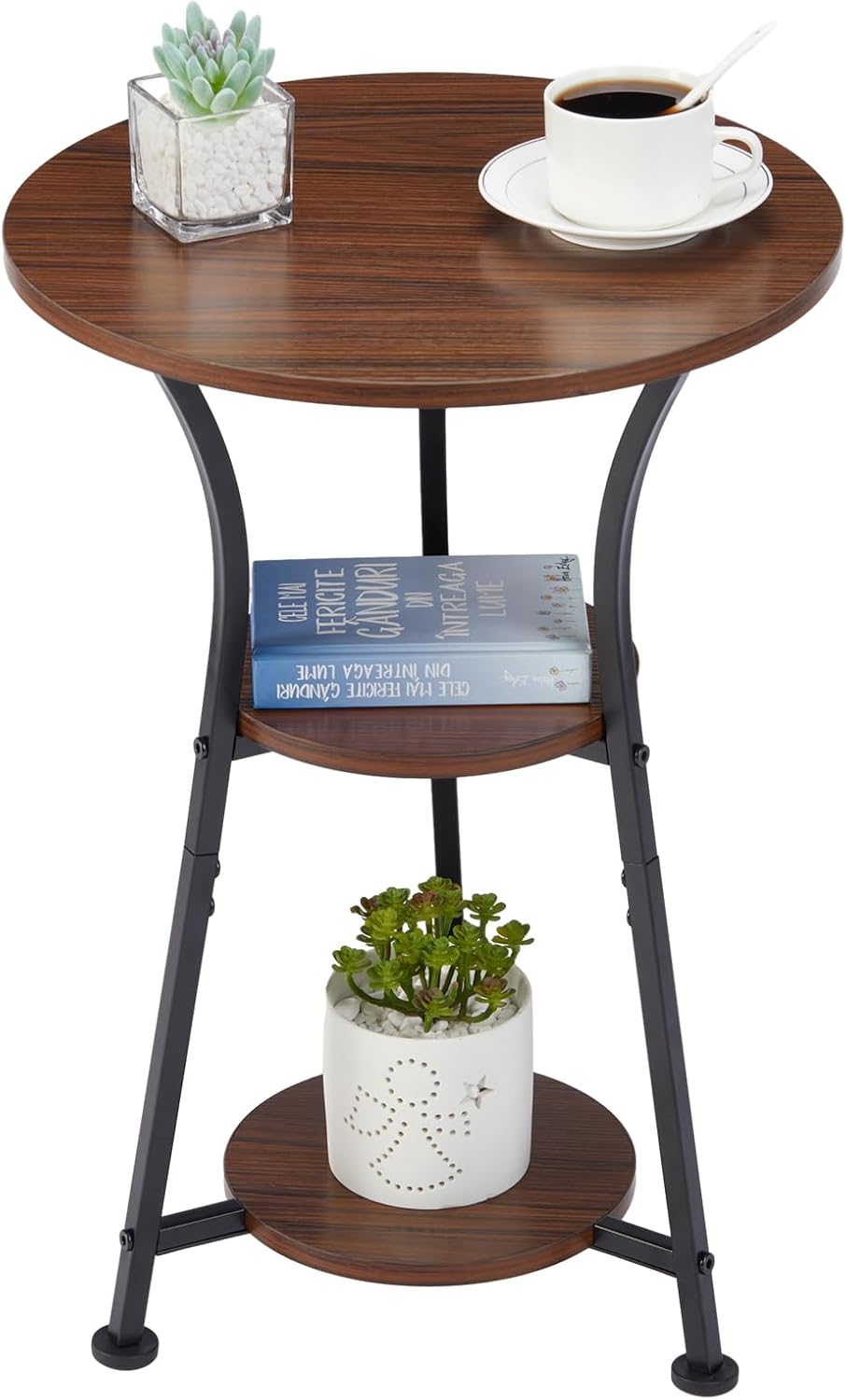 Dulcii Round Side Table for Narrow and Small Spaces,3 Tier Small Round End Table Sofa Side Table for Living Room,Small Bedside Table Round Nightstand for Bedroom