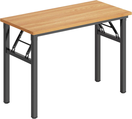 SDHYL 31.5inches Collapsible Desk for Home Office Workstation, Study and Writing, Teak Board and Black Leg