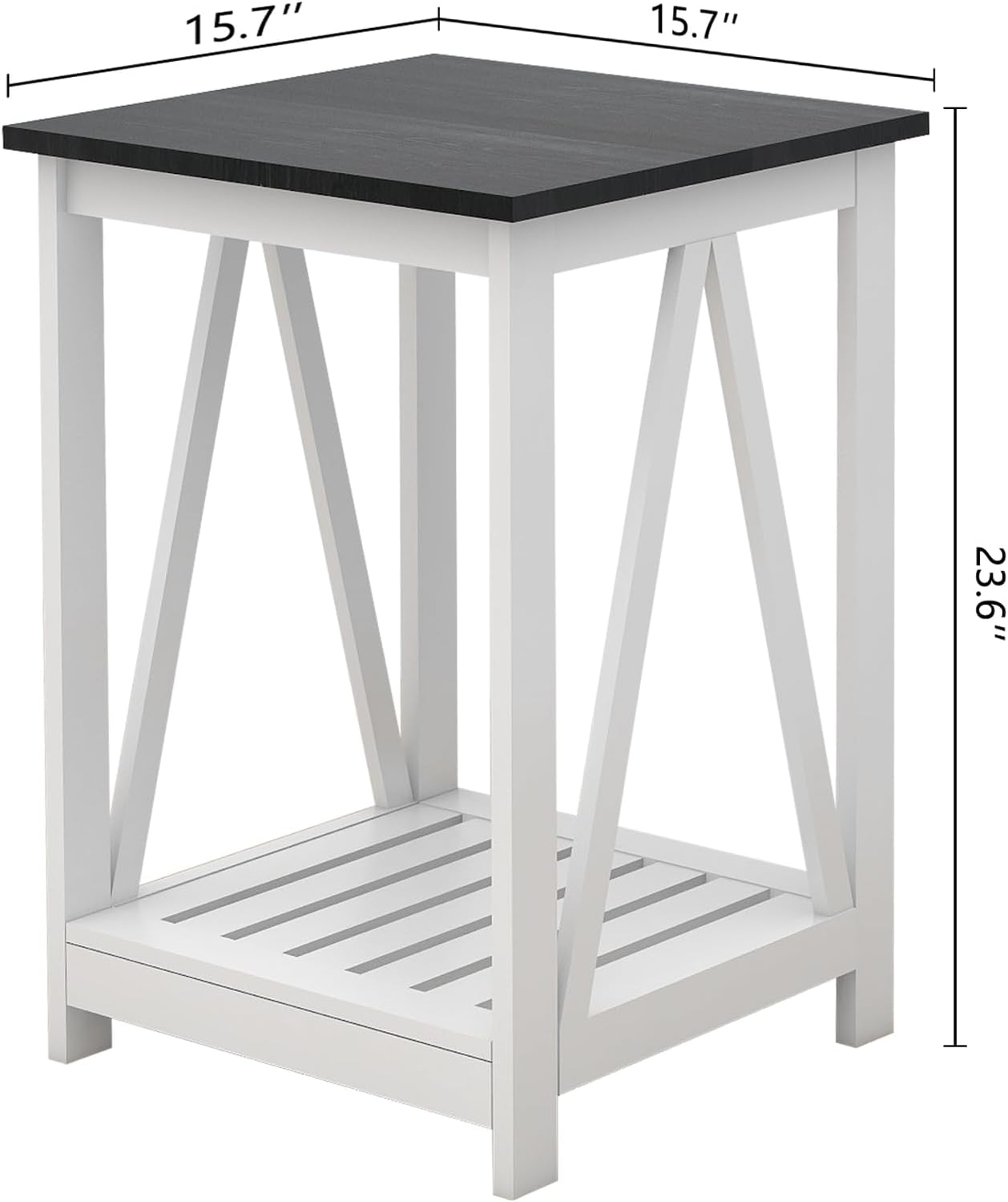 Farmhouse Square End Table, Accent Side Table with Slats Design, Sofa Side Table with Sturdy Frame for Living Room, Oak Black