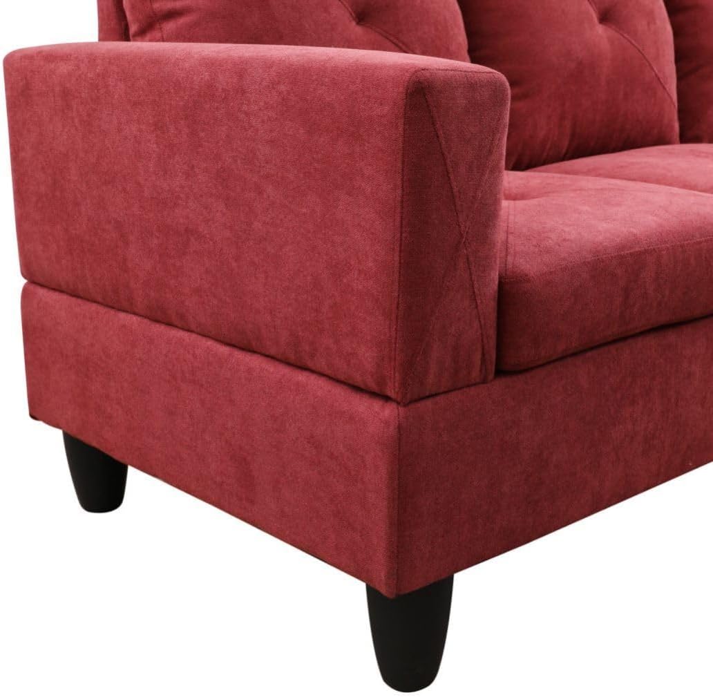 Red L-Shaped 3-Piece Flannelette Sofa with Storage Ottoman Set, Sectional Couch Sofa Set for Living Room, Office, Small Space