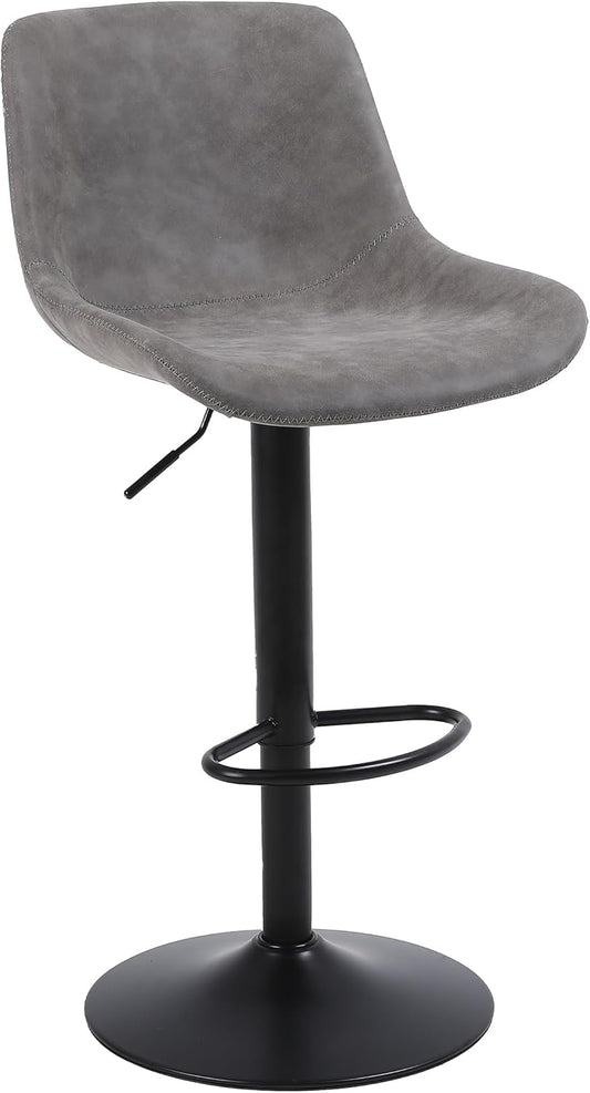 Bar Stools, Swivel Counter Height Barstools with Back, Adjustable Modern Bar Chairs, Tall Armless PU Leather Kitchen Island Stool (Grey, Set of 1)