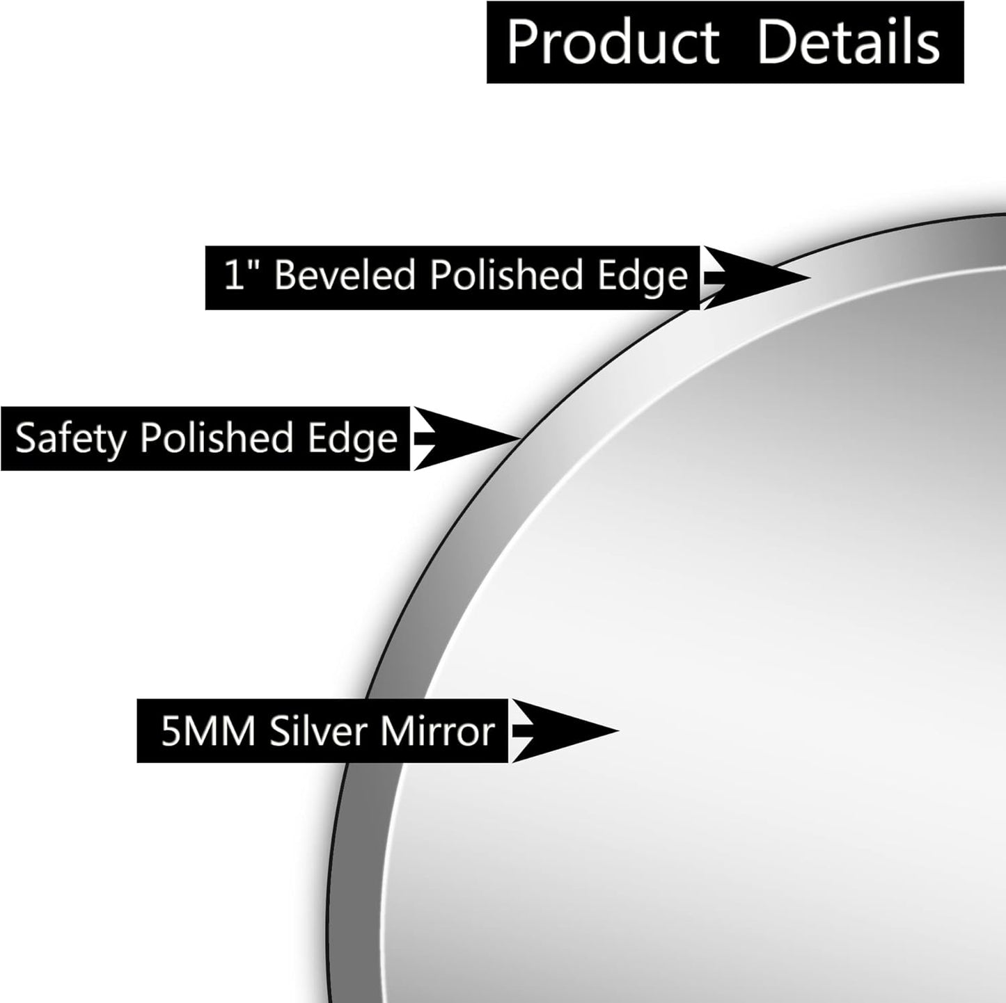 28" Frameless Beveled Round Mirror with 1" Edge for Bathroom, Entryways, Vanity, Wall Decor