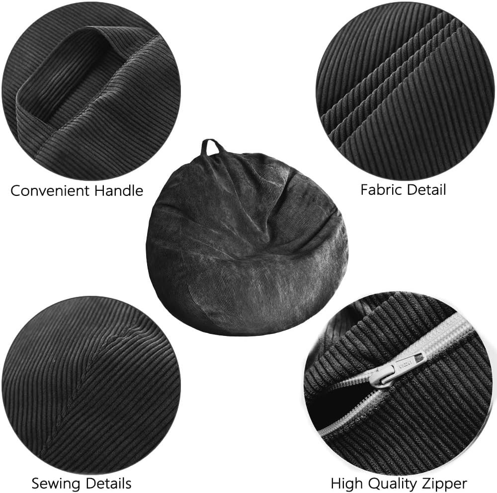 Stuffed Animal Storage Bean Bag Chair Cover (No Filler) Washable Ultra Soft Corduroy Bean Bag Cover for Organizing Plush Toys or Textile, Sack Bean Bag for Adults, Teens