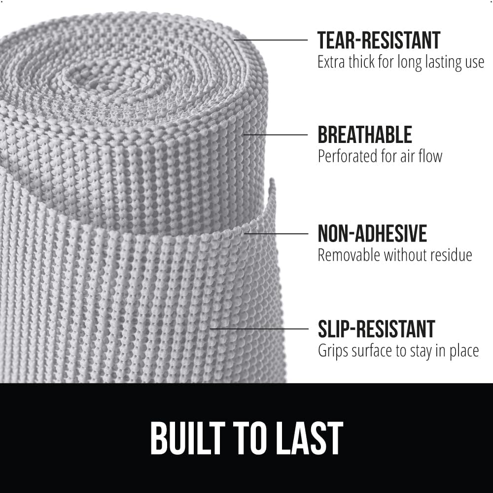 GORILLA GRIP powerGRIP Drawer Shelf and Cabinet Liner, Thick Strong Hold, Non-Adhesive Liners Protect Kitchen Cabinets and Cupboard, Bathroom Drawers, Easy Install, Breathable Mat, 12" x20' Light Gray