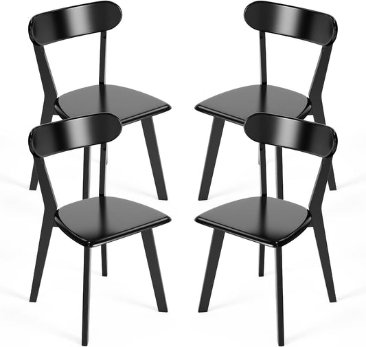 DELAVIN Oak Wood Dining Chairs Set of 4, Mid Century Modern Kitchen Chairs, Farmhouse Dining Room Chairs, Black