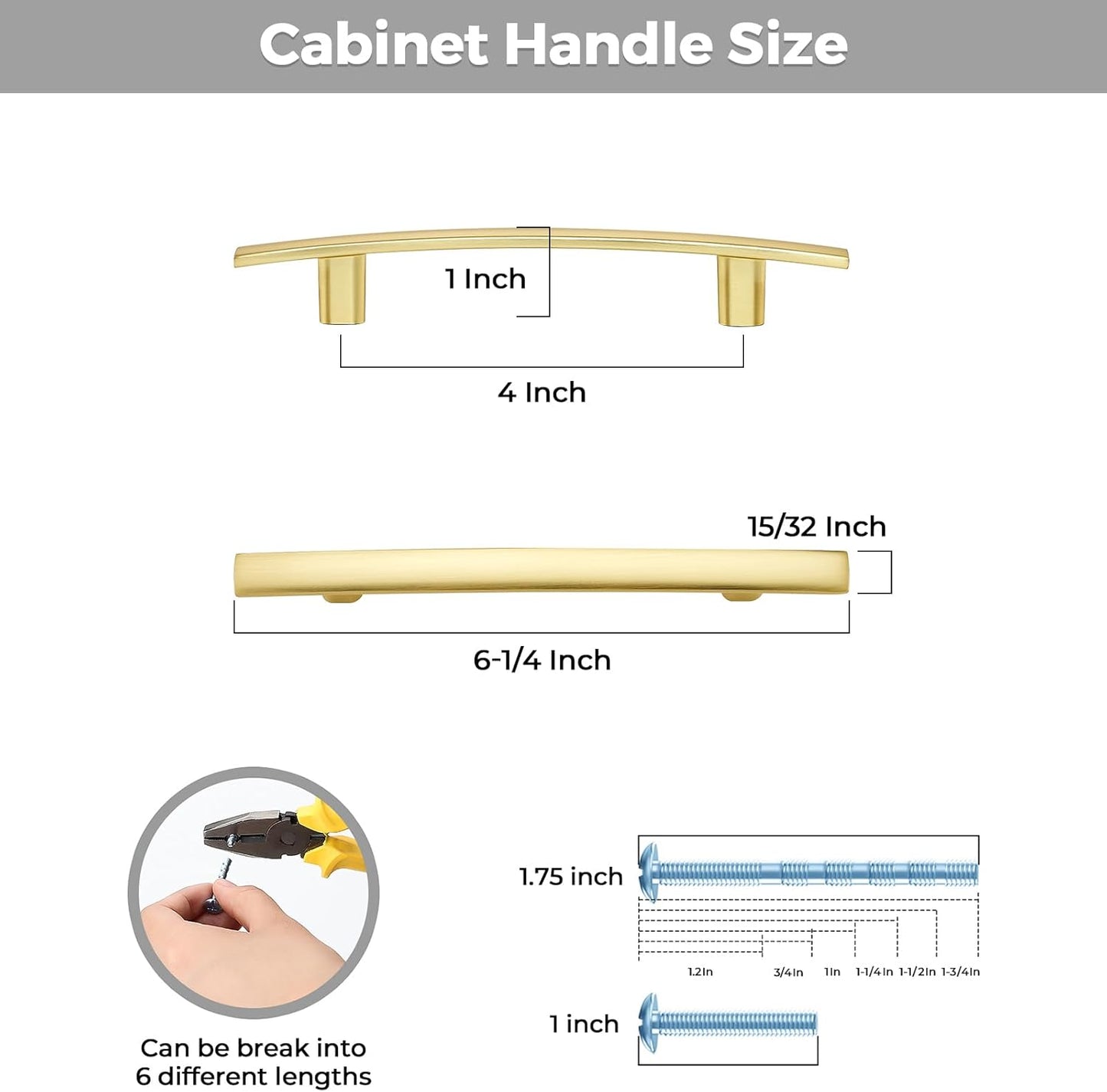 15 Pack Cabinet Handles 4" Hole Center - Curved Cabinet Pulls Brushed Brass Drawer Pulls for Kitchen Cupboard Solid Handles for Dresser Drawer Arch Closet Hardware