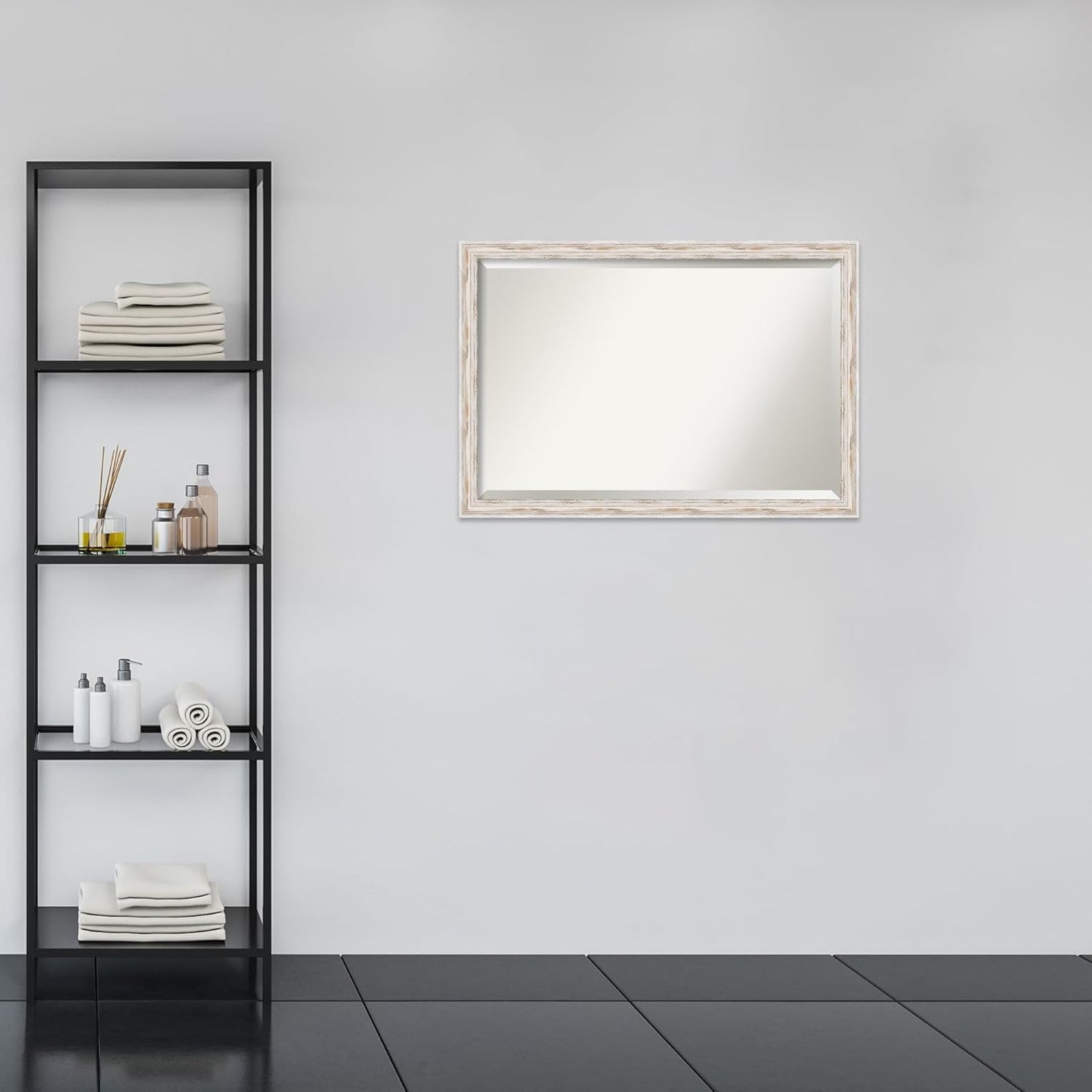 Amanti Art White Bathroom Mirror for Over Sink, 27x39 Alexandria White Wash Narrow Rectangle Vanity Mirror, Large Cottage Wood Frame, Hangs Horizonally and Vertically, Bathroom Wall Decor, Beveled