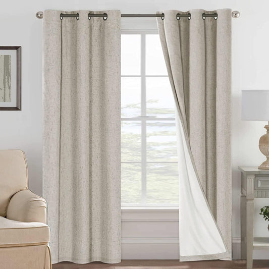 H.VERSAILTEX Primitive Linen Curtains 100% Blackout Curtain Drapes Burlap Fabric Curtains with White Thermal Insulated Liner, Grommet Top Drapes Living Room/Bedroom (2 Panels, 42 x 84 Inch, Stone)
