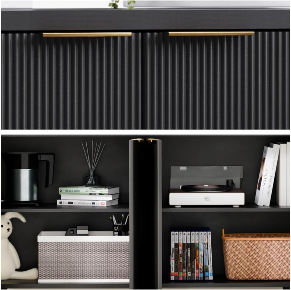 Buffet Cabinet with Storage, Fluted Multifunctional Storage Cabinet with 4 Doors, Modern Sideboard Buffet Credenzas for Living Room, Entryway, Hallway, Black