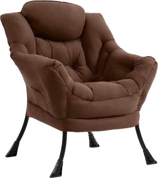Lazy Chair for Living Room, Modern Accent Chairs with Armrests, Comfy Lounge Chair with Side Pocket, Cozy Lazy Sofa for Reading, Balcony, Bedroom, Dorm, Small Spaces (Dark Brown)