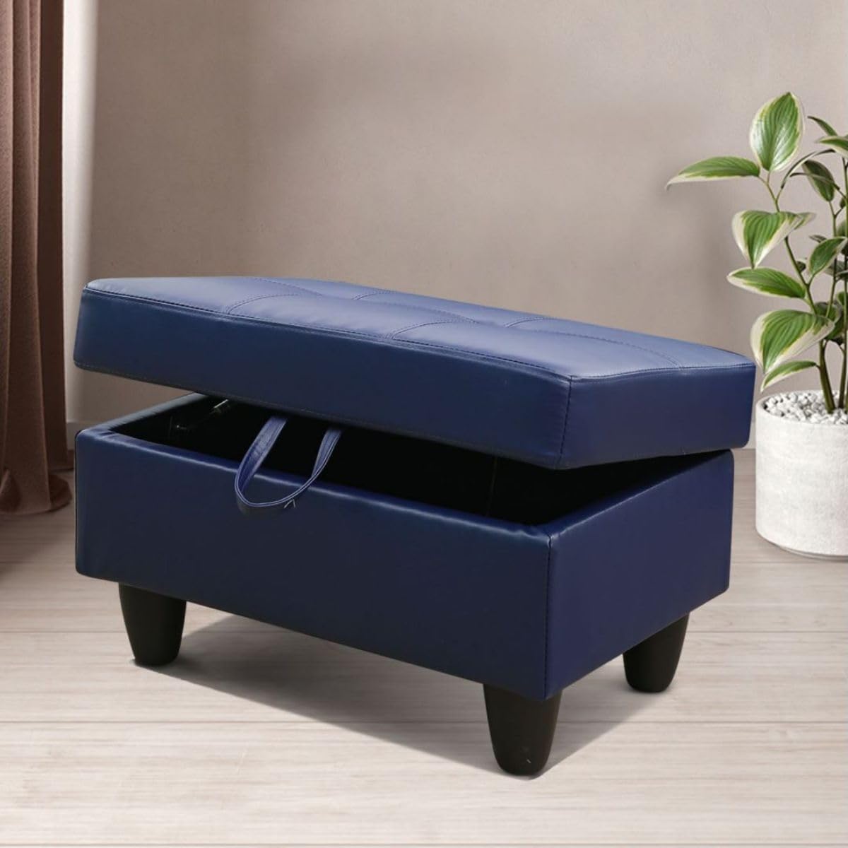 Blue L-Shaped 3-Piece Faux Leather Sofa with Storage Ottoman Set, Sectional Couch Sofa Set for Living Room, Office, Small Space