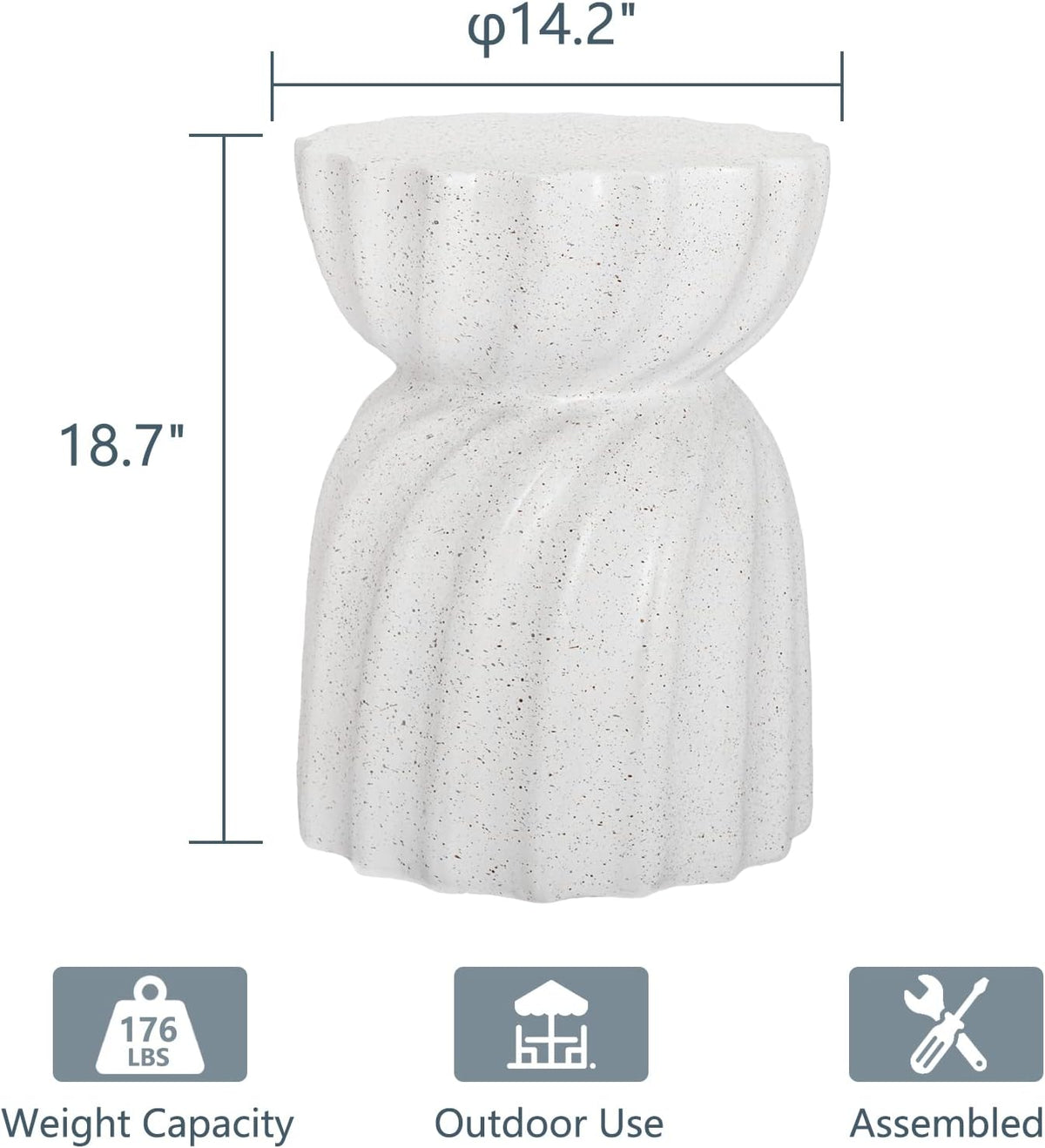 COSIEST Outdoor Side Table, Concrete Contemporary Lightweight Accent Table, Patio Side Tables End Table, Outdoor Accent Side Table for Livingroom, Garden, Hourglass, Graphite-Like White
