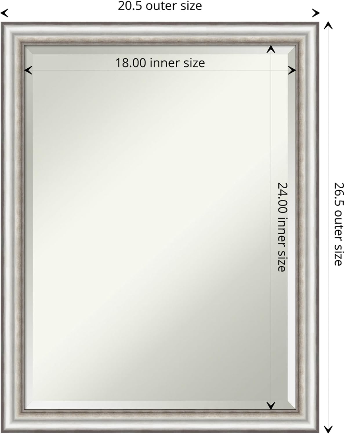 Amanti Art Silver Bathroom Mirror for Over Sink, 27x21 Salon Silver Narrow Rectangle Vanity Mirror, Medium Traditional Frame, Hangs Horizonally and Vertically, Bathroom Wall Decor, Beveled Edge